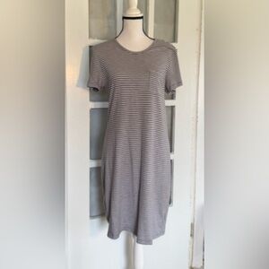 Old Navy Grey and White Striped T-Shirt Dress